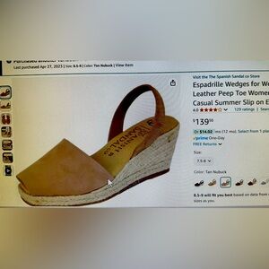 Spanish Sandal Co. Espadrille,Tan Nubuck.Never worn.NewInBox. Asking $60.00